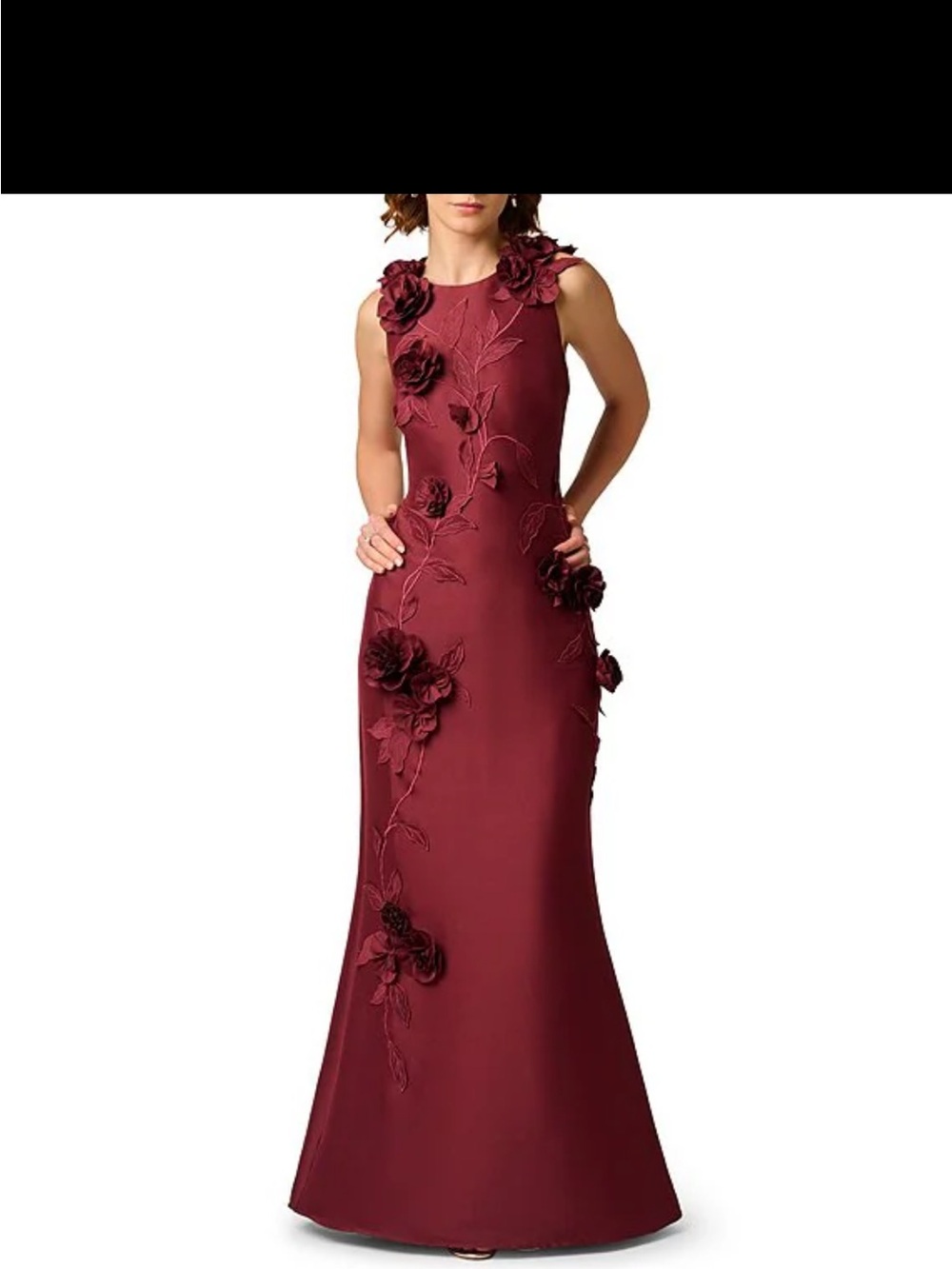 Sleeveless Wine Red Floral Applique Maxi Gown - Mother of Bride/Groom